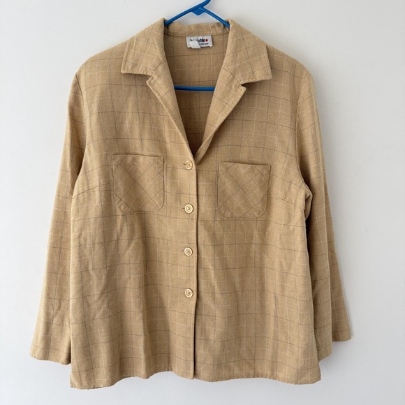 Bardehle Jackets & Blazers - Bardehle Tan Windowpane Linen Look Shirt Jacket Blazer Overshirt Women 14
